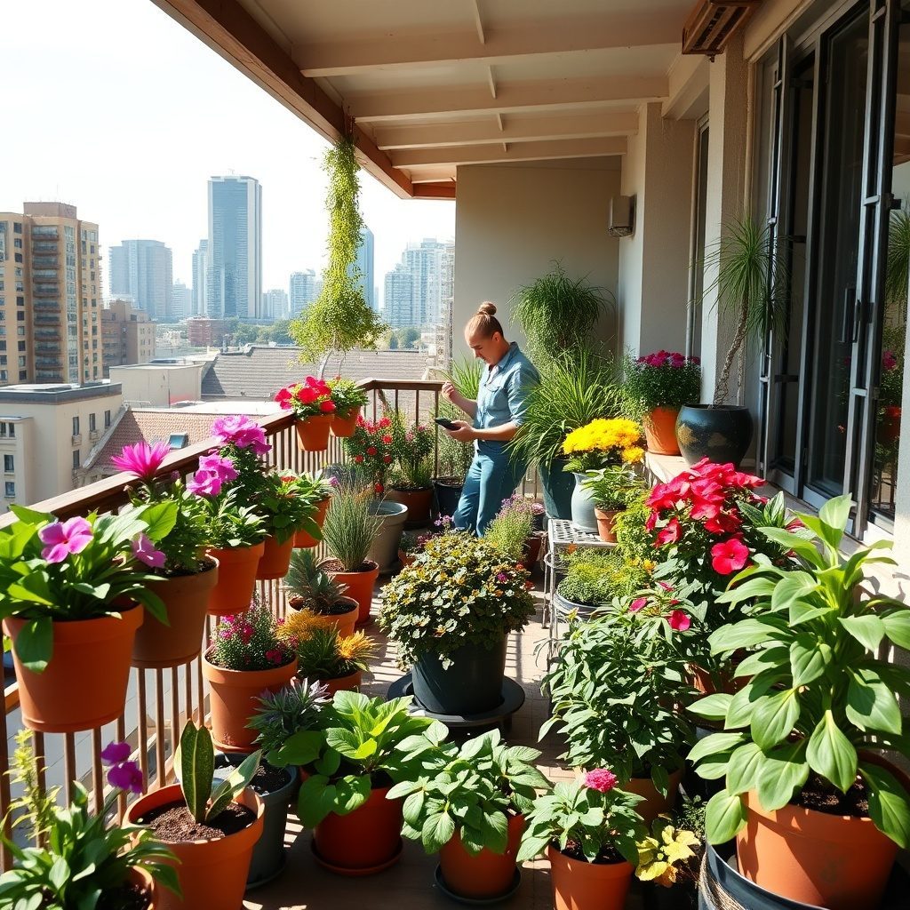 Zeleni balkon z cvetlicami